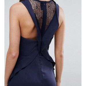 Elegant Navy Lace-Back Midi Dress